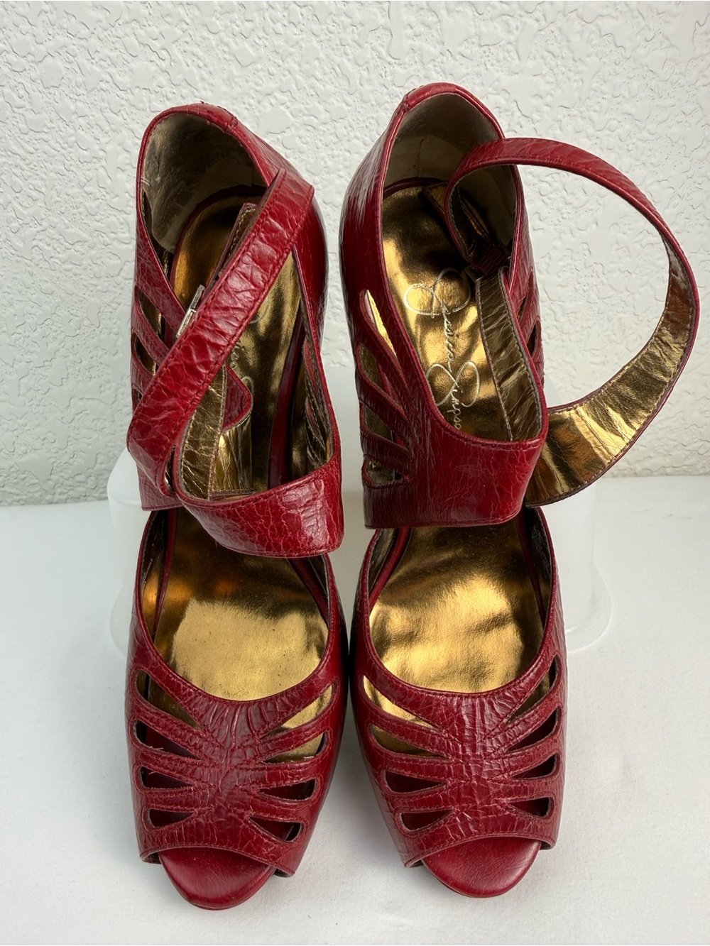 Jessica Simpson | Amona | Red Leather Platform Heels | 9B - Picture 9 of 14
